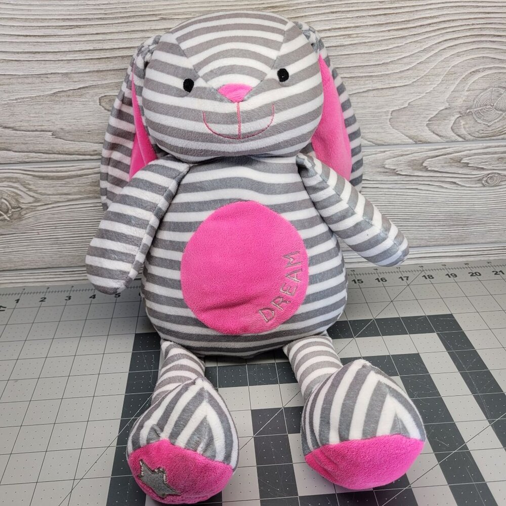 Bella Tunno Bunny Rabbit Poetic‎ Plush Dream Pink Gray White Stripes Easter